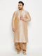 Vastramay Men's Plus Size Gold Zari Weaved Kurta Dhoti Set